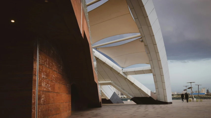 the walkway through the entrance of the modern building