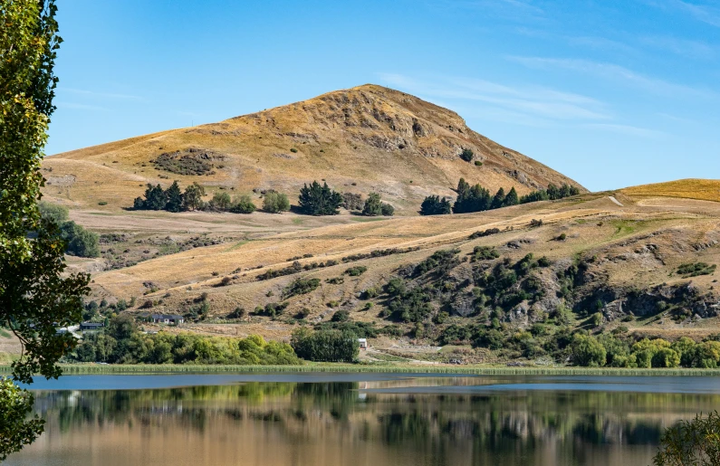 a mountain range sitting over a lake