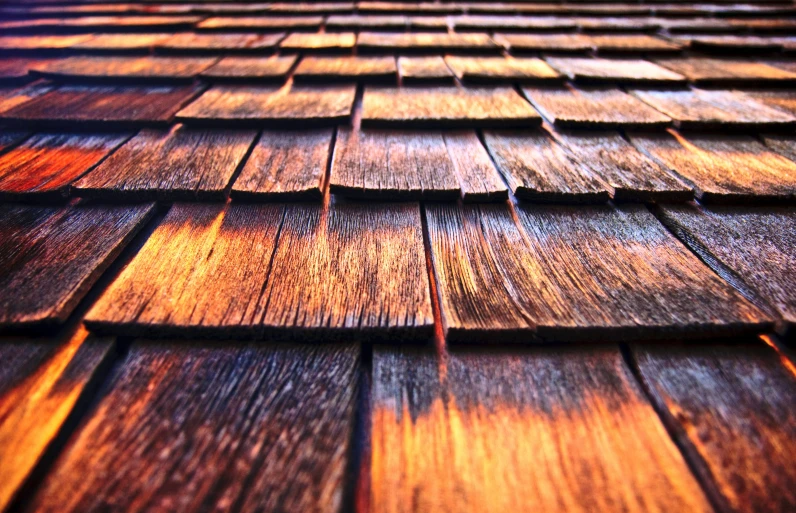 wooden tiles in an outdoor area at sunset