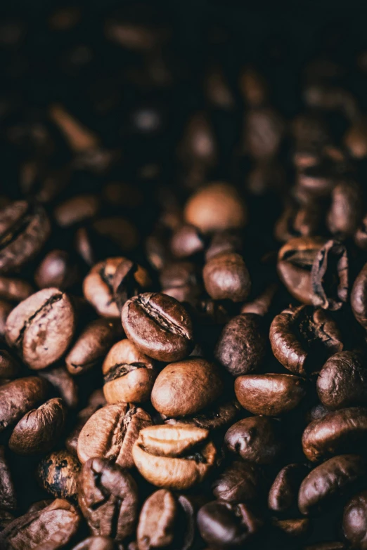 a bunch of coffee beans sit on top of a pile