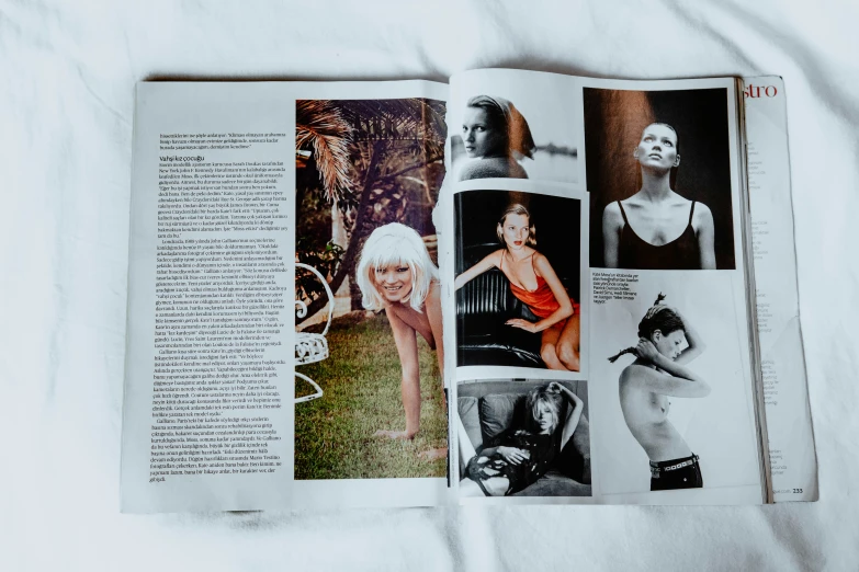 a spread with pictures and text of men in underwear