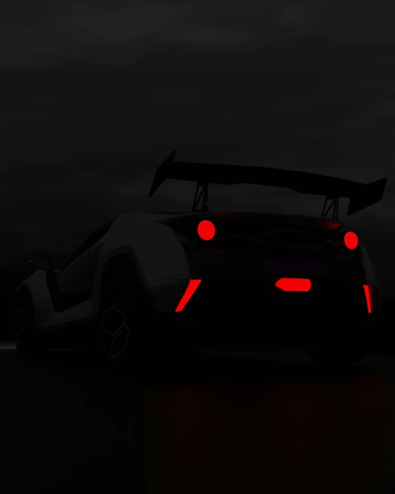 a car in the dark with a full size light on
