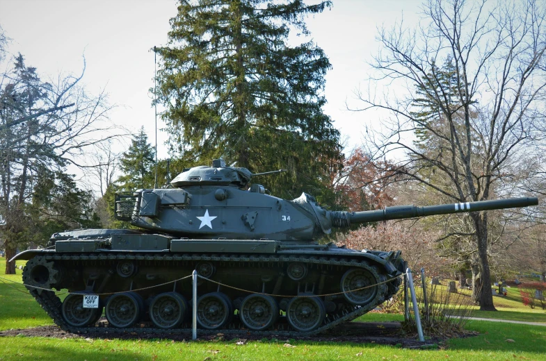 the large tank is on display in the park