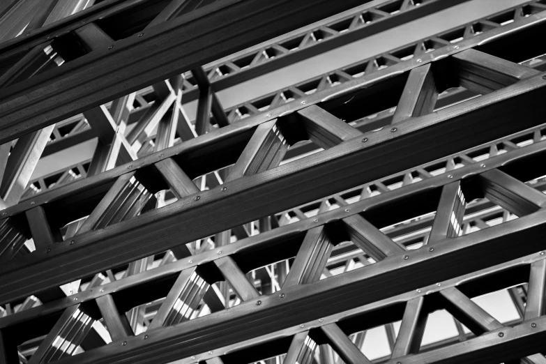 the view of a building's underside structure from the ground