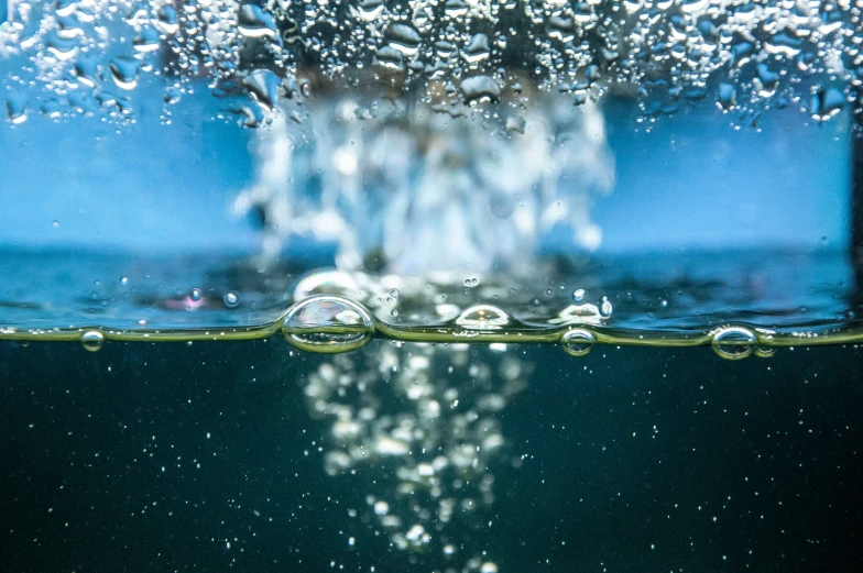 water bubbles and air bubbles above the surface