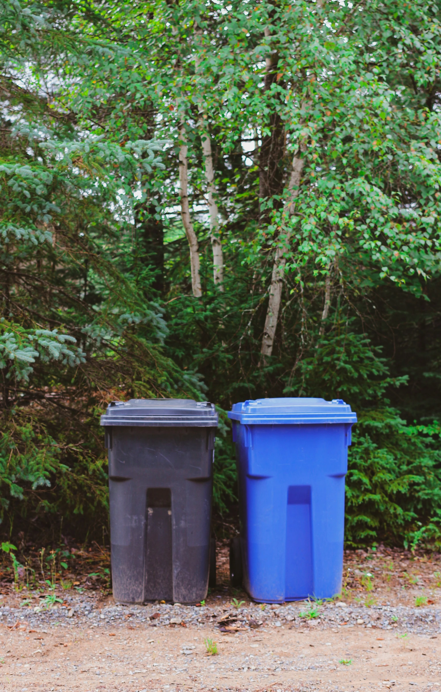 two trash cans are sitting beside each other