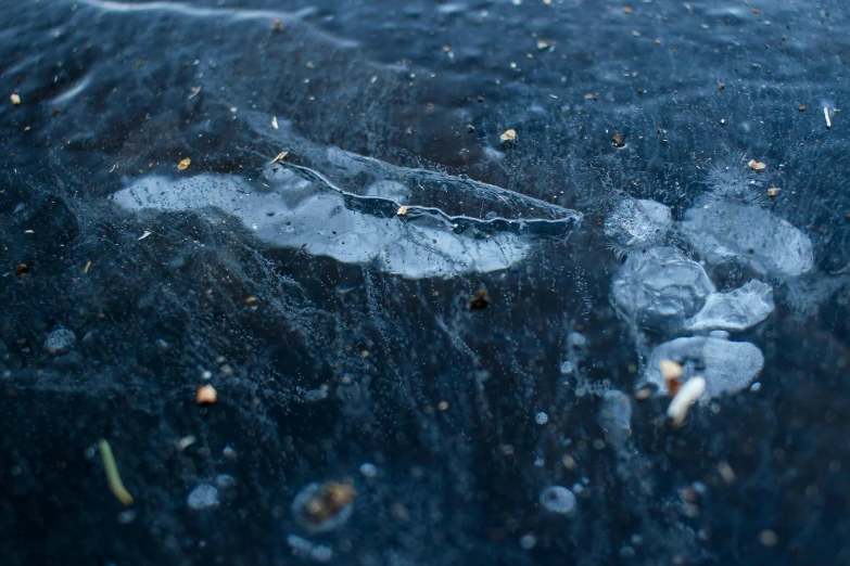 several objects floating on the water in the cold