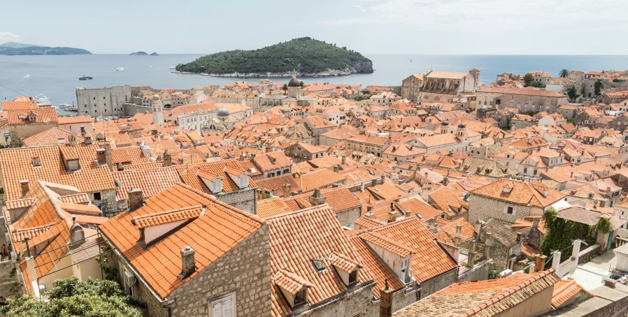 a view of the red tiled roofs of a european village