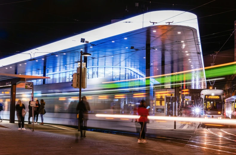 a train is pulling in to an empty train station