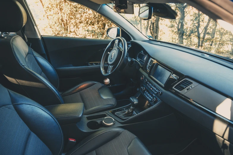 the steering wheel and dashboard in a car