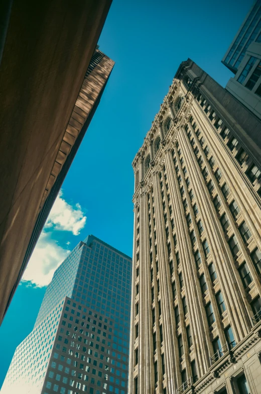 a tall building towering in the air from below