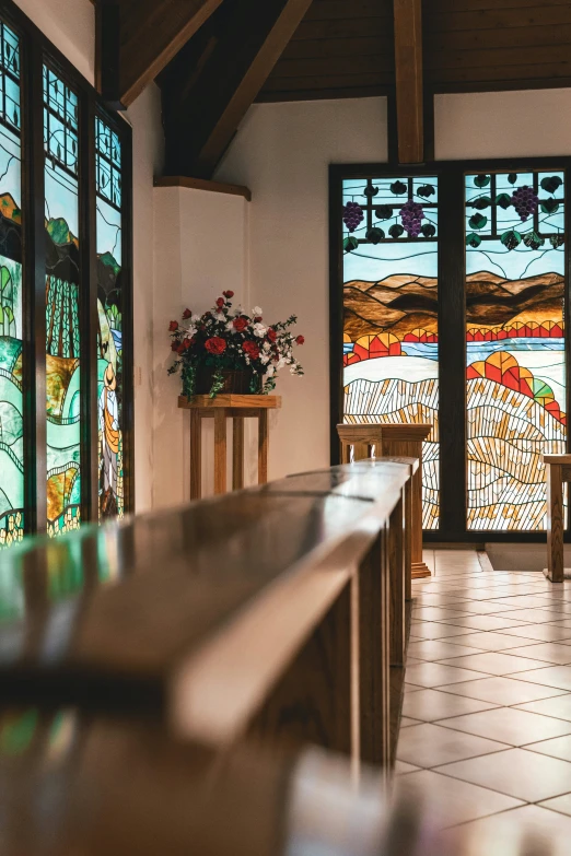 the stained glass windows are in the chapel