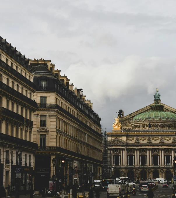 a city with buildings and a church