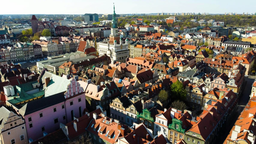 an overhead view of many small buildings