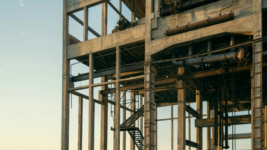 an incomplete construction of a building with pipes