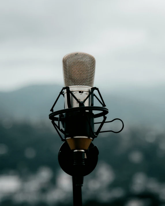 a small microphone is on a small black stand