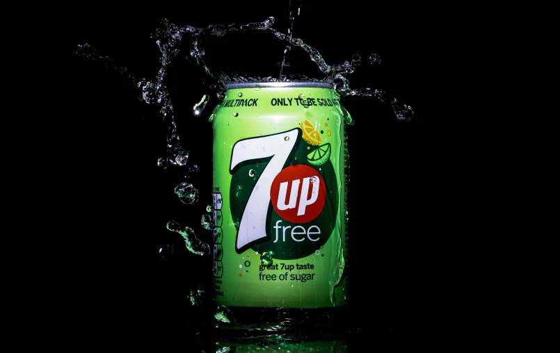 7up 7up free can is falling in the dark