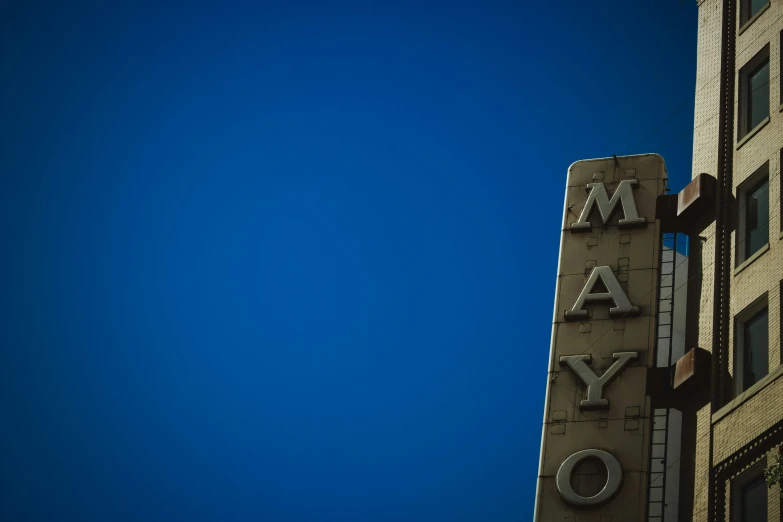 the marquee for the famous movie theatre'mary o'clock'on the side of a building