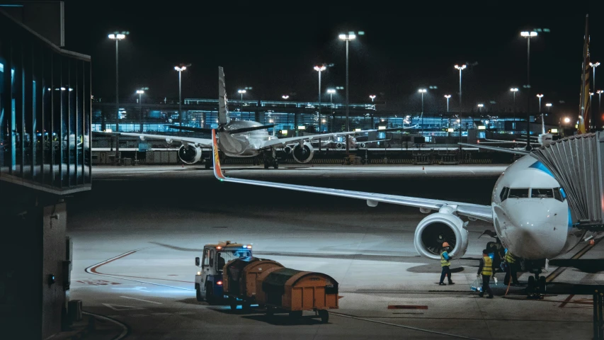 the tail end of an airplane at night