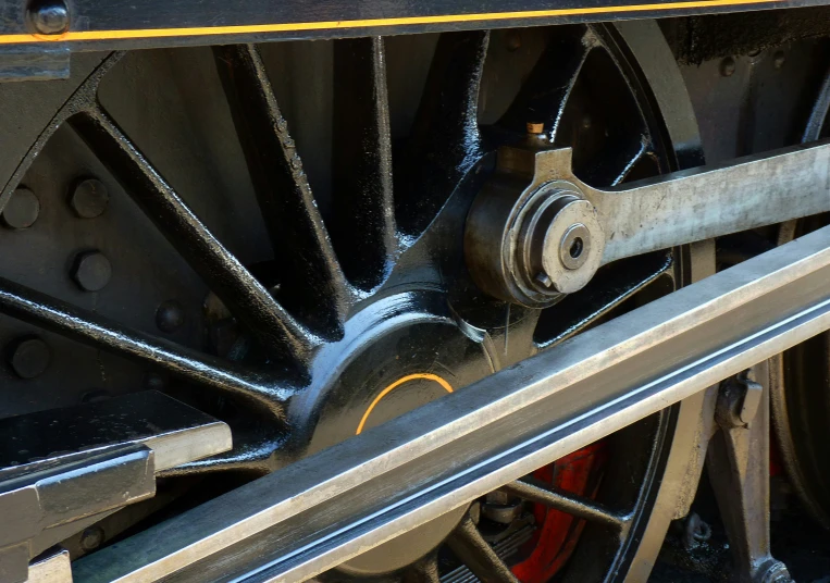 the front wheel of a train and its black color