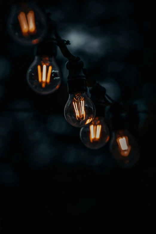 a group of light bulbs hanging from a tree nch