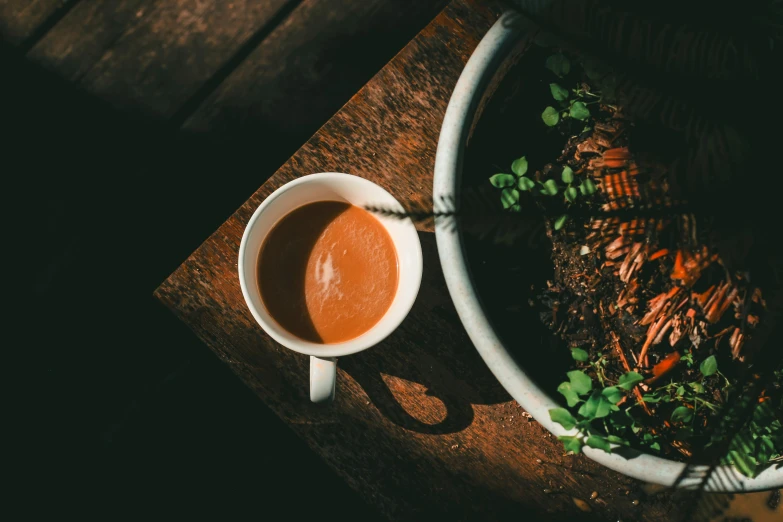 the soup is being served in the bowl