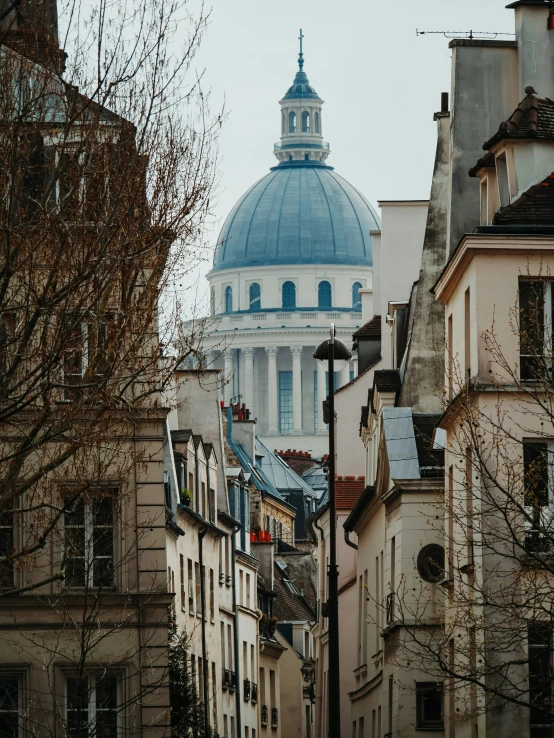 a building with a dome in the background with some trees