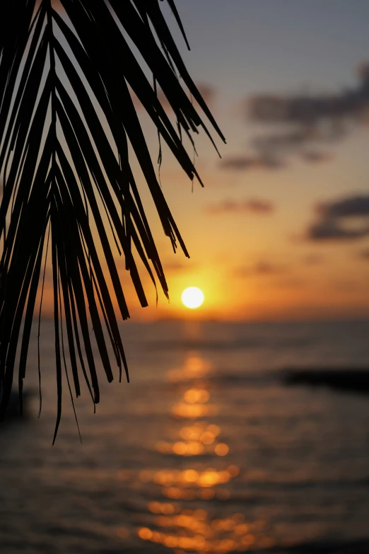 sunset behind the sun setting over water on a beach