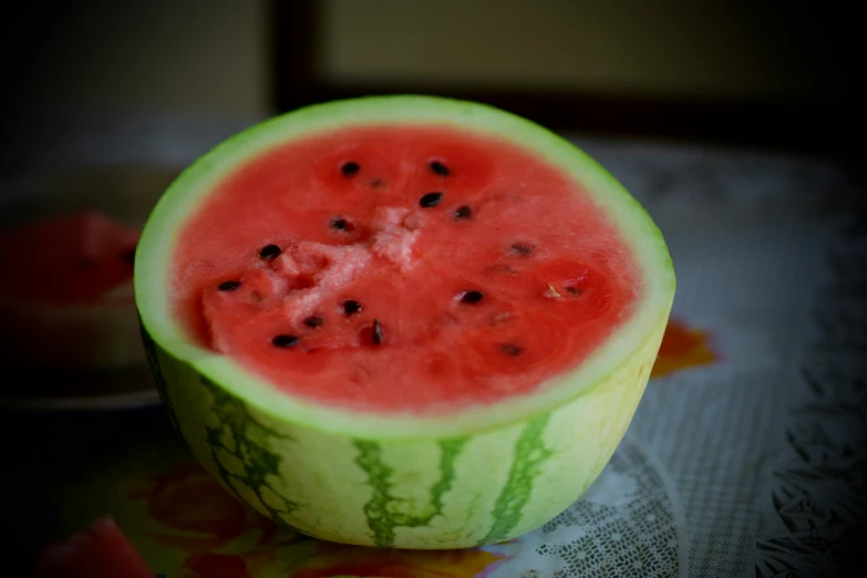 watermelon in a bowl with seeds on it