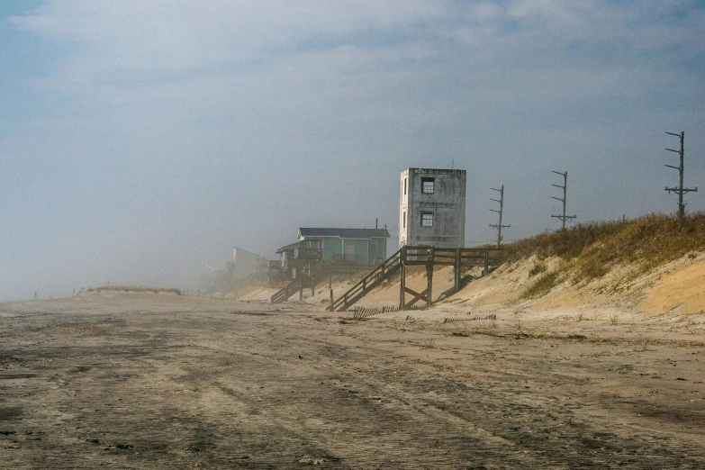 a foggy day with an empty beach