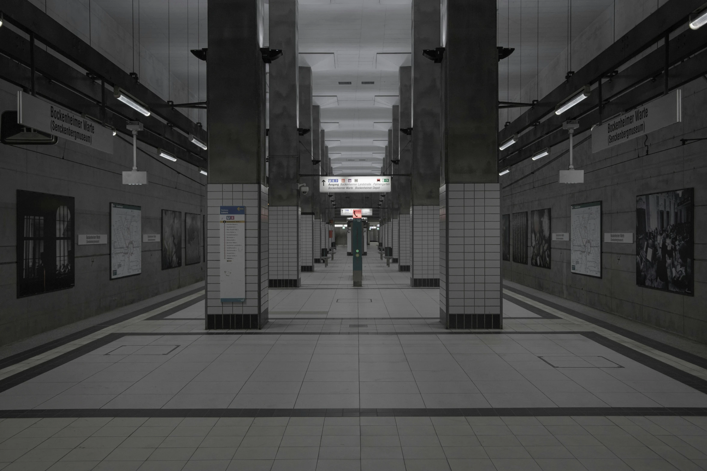 the walkway in the building is empty of people