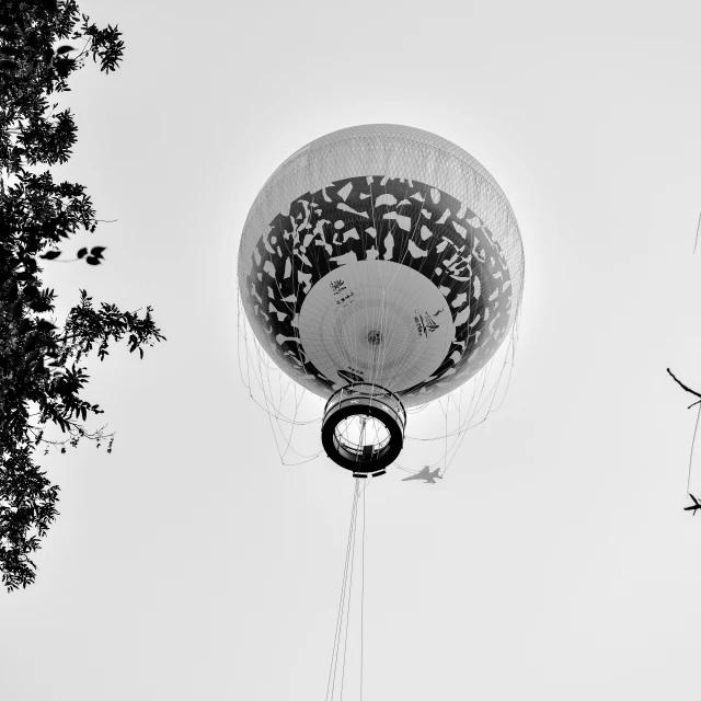 a black and white po of a large balloon