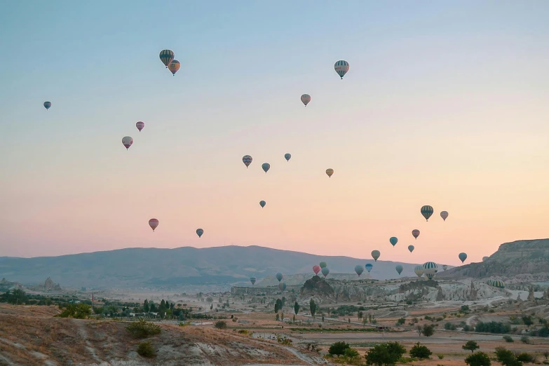 there are many balloons flying over the ground