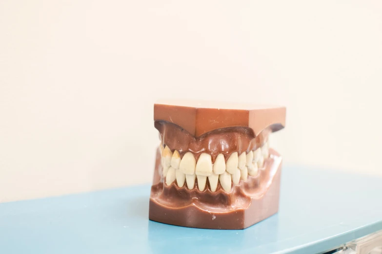 a model of the mouth is wrapped around a plastic container