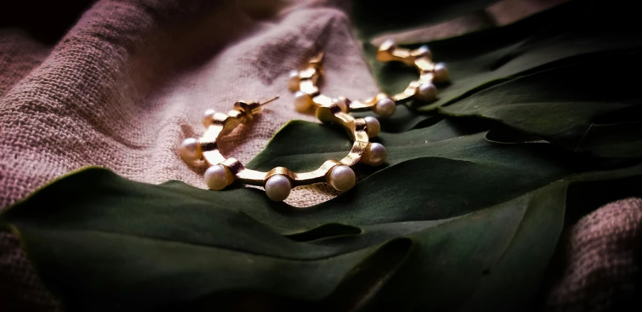 closeup of jewelry and leaves on the bed