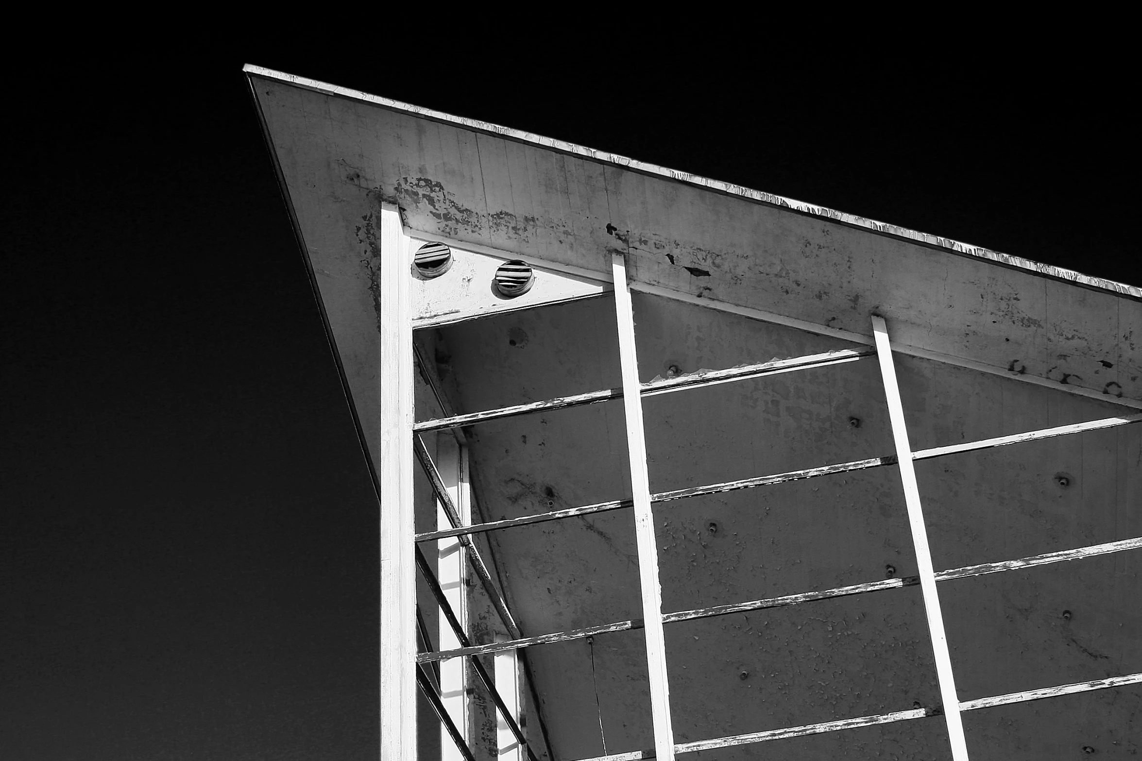 an upward s shows a ladder and the roof