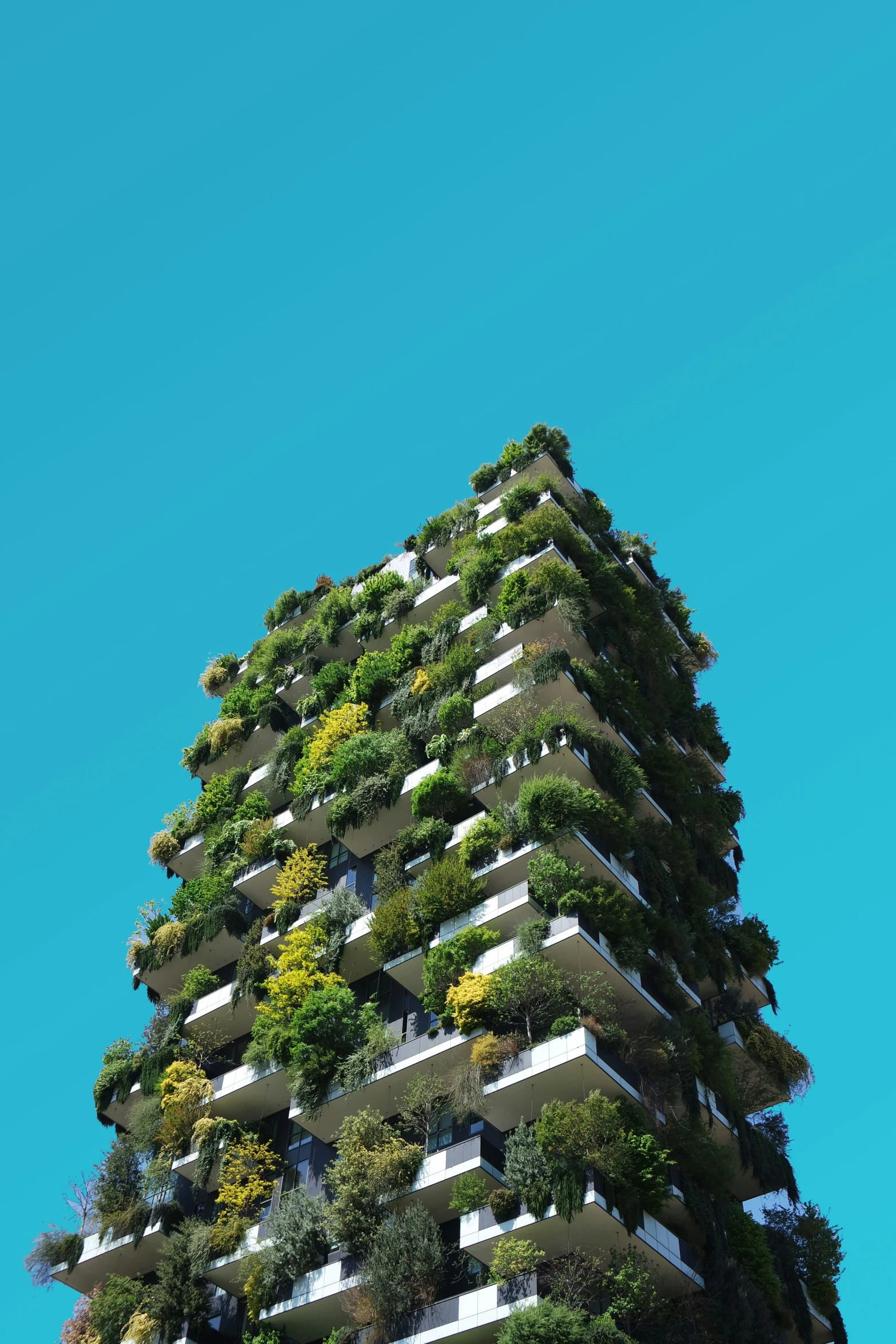 a very tall building with lots of plants growing on it