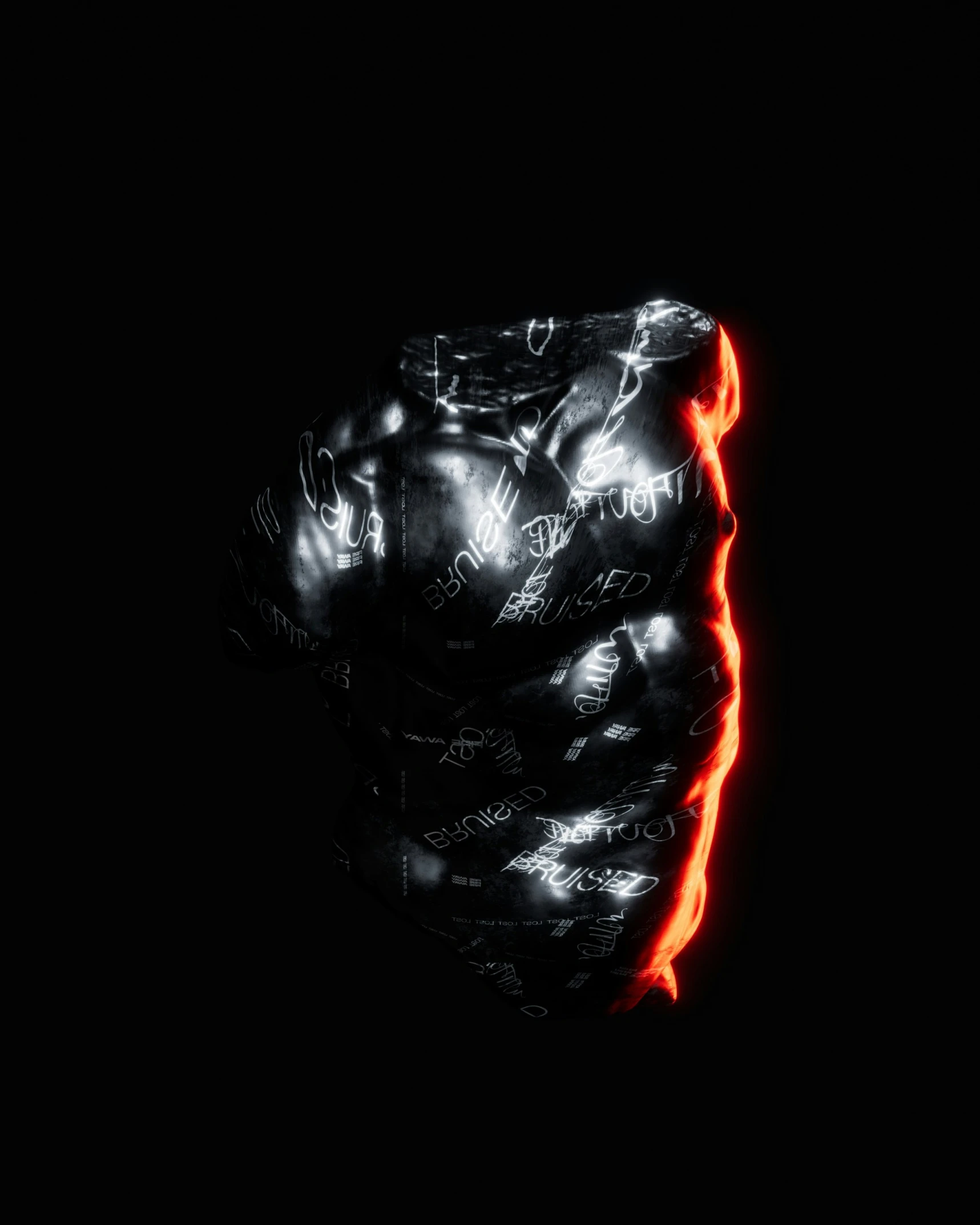 an abstract, glowing object with large, red lights in it's darkness