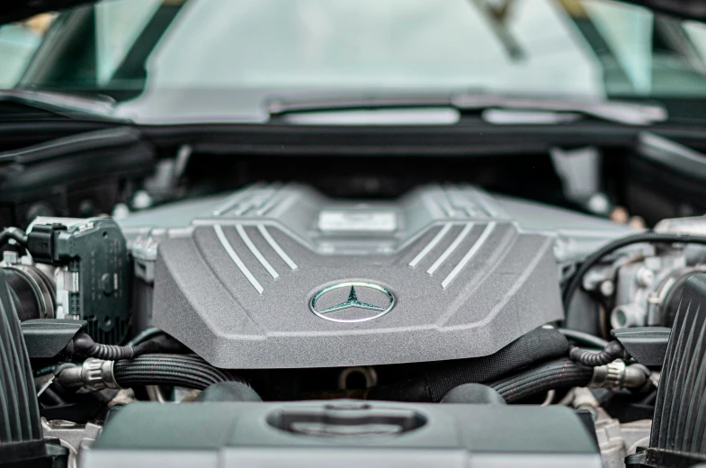 a mercedes car is shown with its hood up