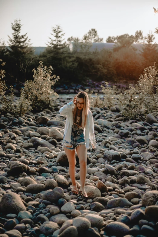  walking alone among rocks in the country