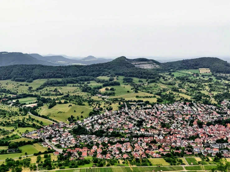 a town nestled in the middle of two mountains