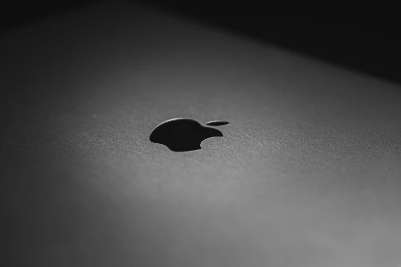 an apple logo is displayed on a silver surface