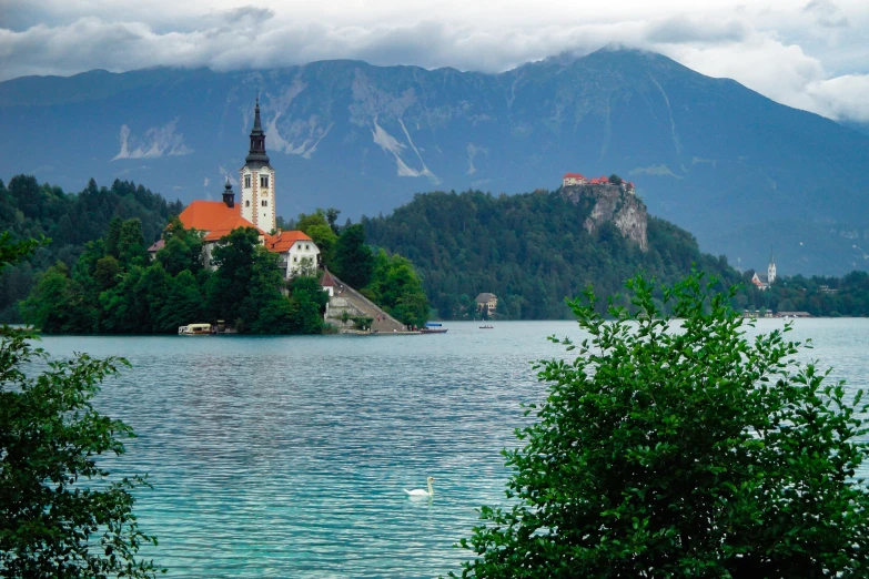 the small island has a church in it