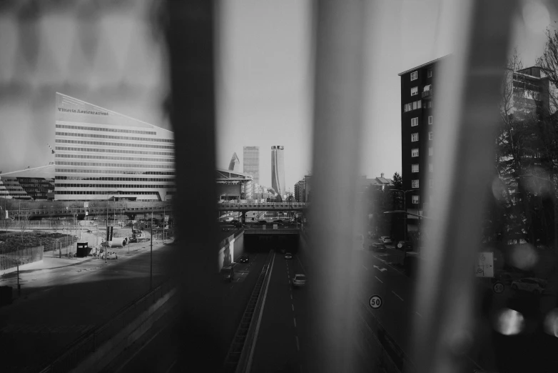 the view from a window of an industrial area