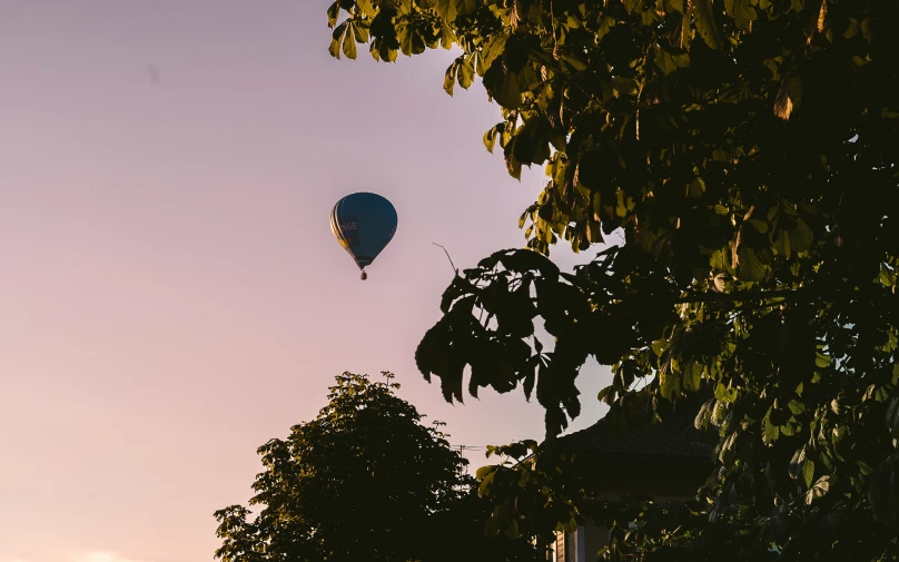 a balloon is flying in the air near trees