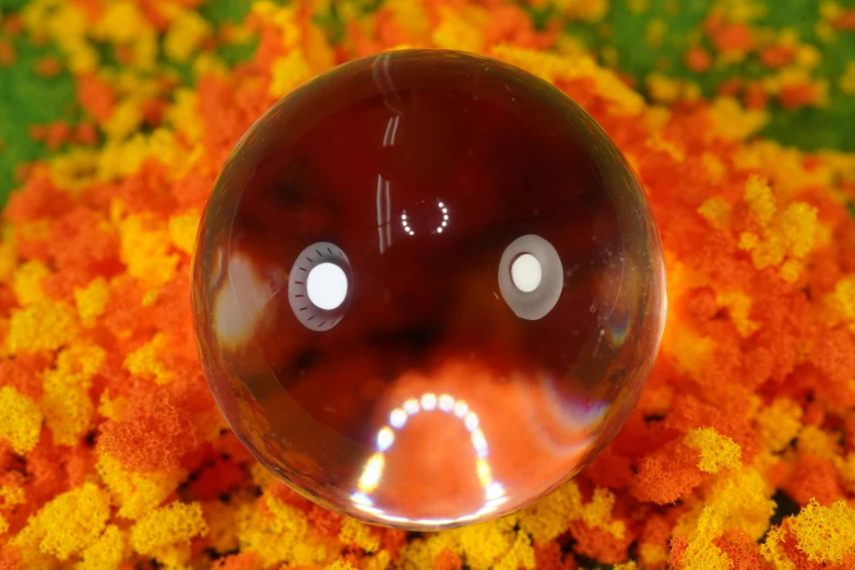 a soap ball laying in a flower field