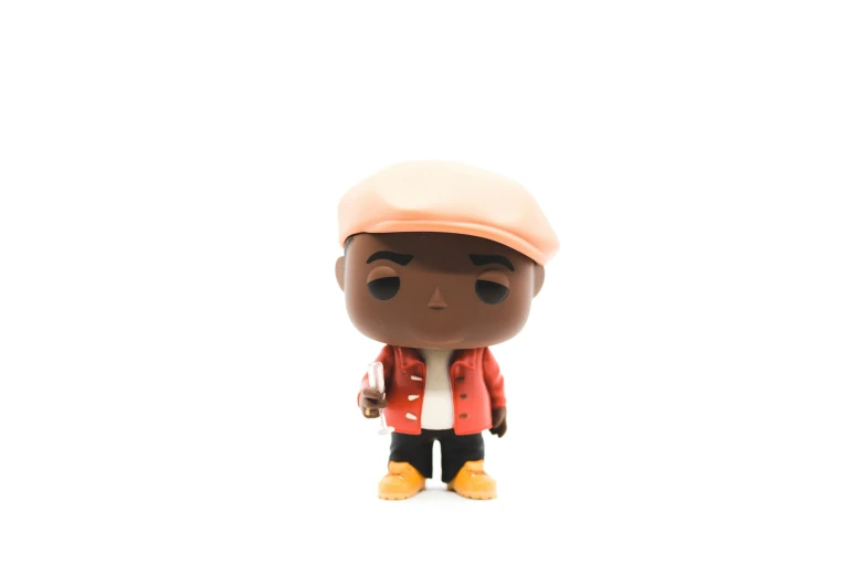 the little man has a red jacket and orange hat
