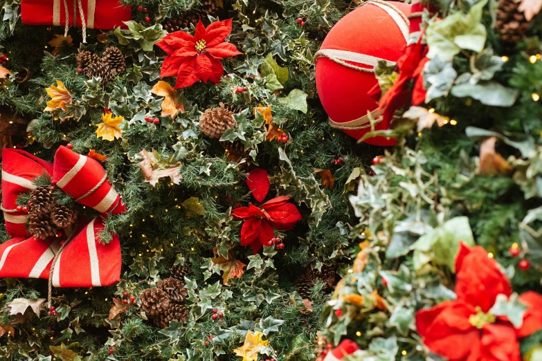 christmas presents are being placed on top of the bushes