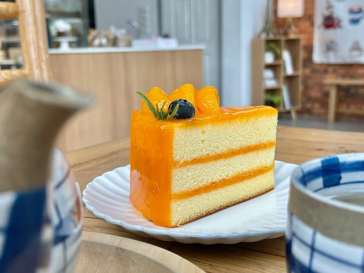 a slice of cake is sitting on a plate