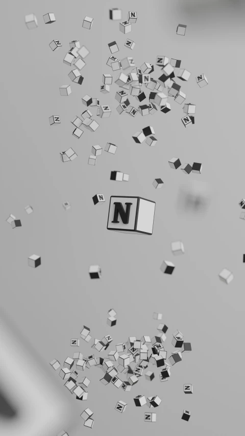 a letter n is surrounded by blocks and square shapes